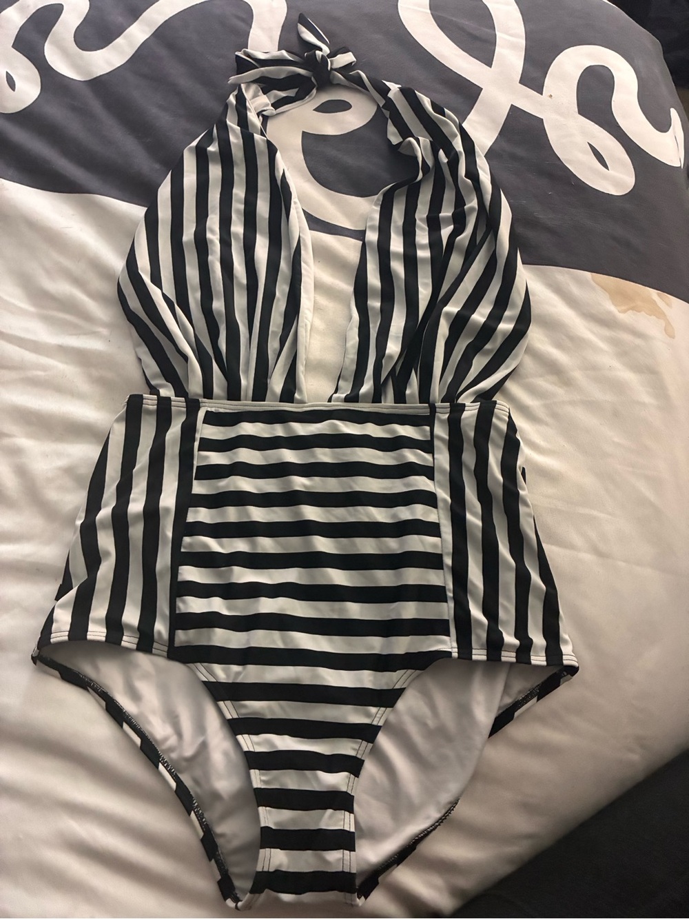 Classic Black & White Stripe Kids' One-Piece Swimsuit